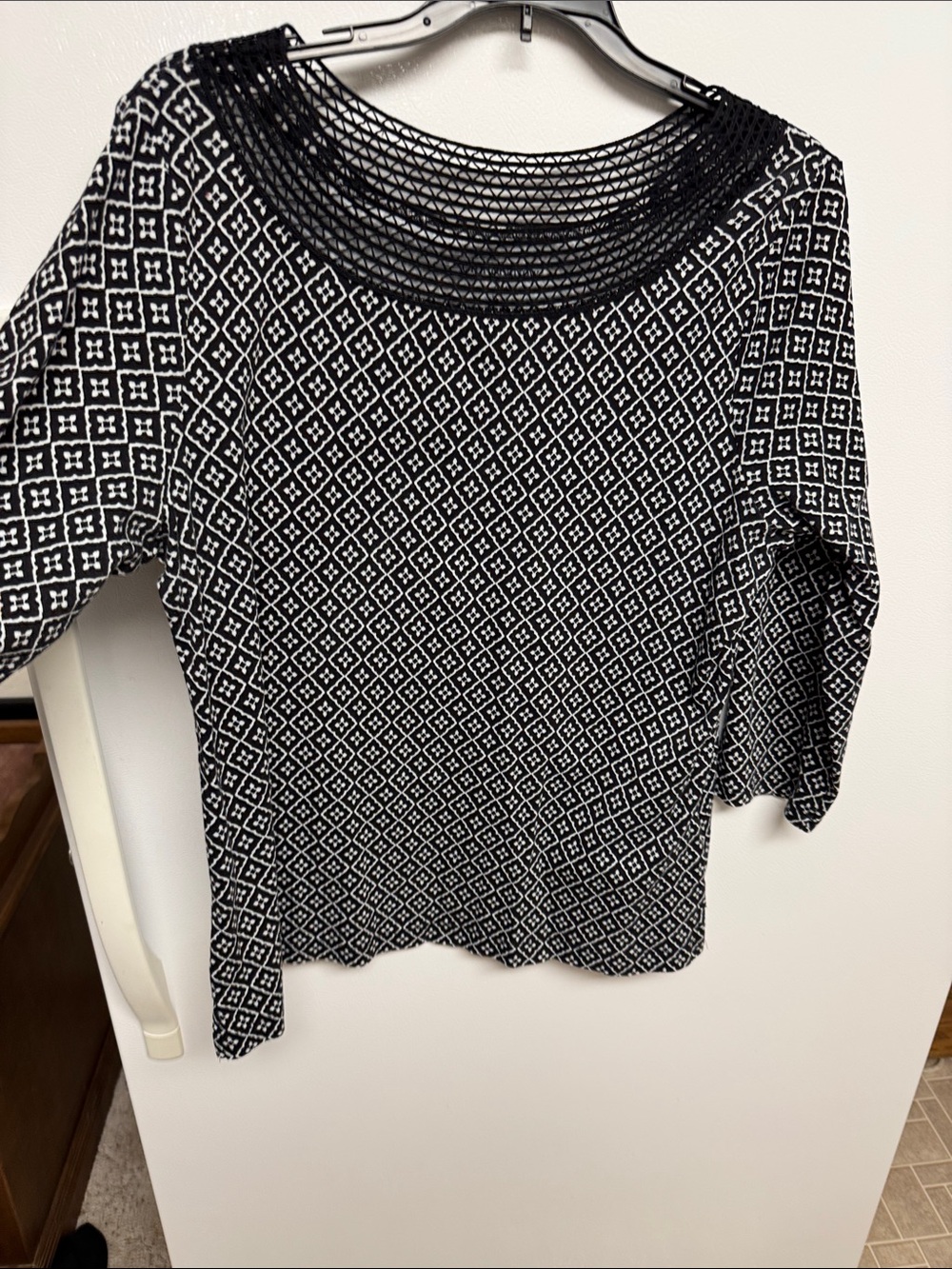 Croft & Barrow Black and White Crochet-Accent Top